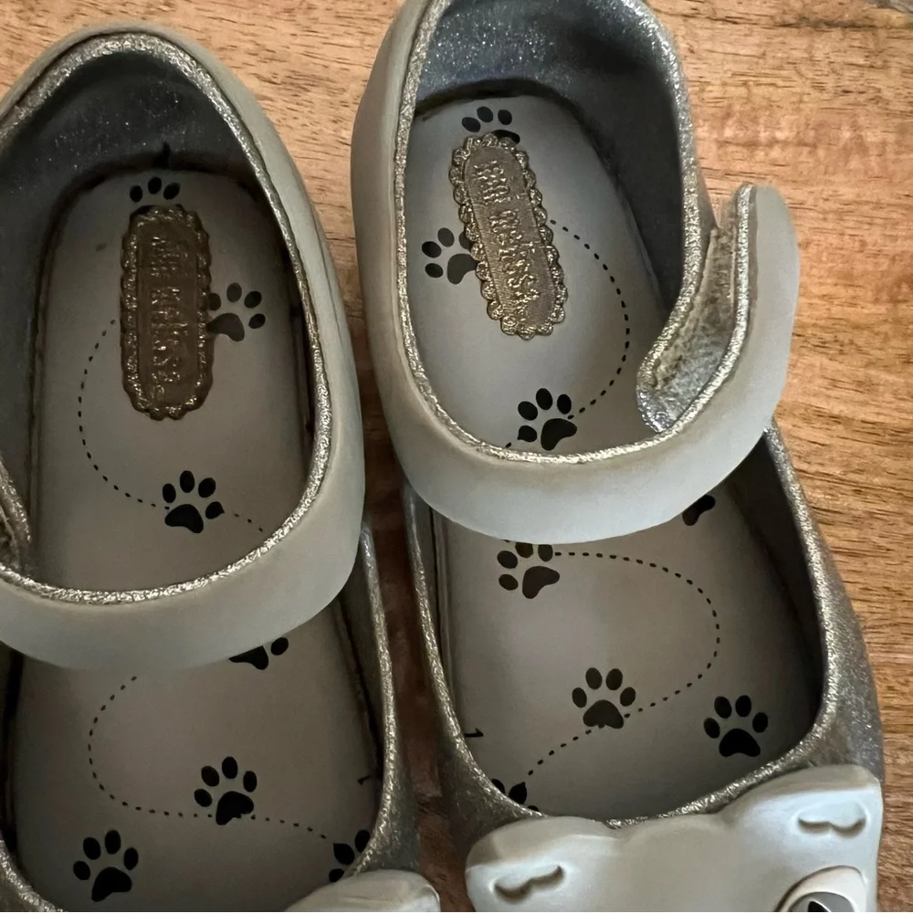 Mini Melissa Toddler Silver Glitter Cat Shoes Size 7